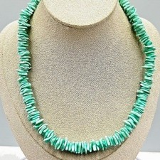 Vintage Green Puka Shell Chip Necklace with Barrel Clasp