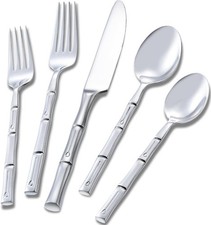 Vintage Stainless Steel Bamboo-Pattern Flatware Set (Forks, Knives, Spoons) — listing 4