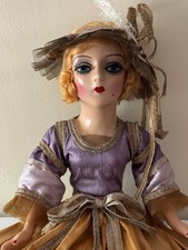 Vintage Cloth Boudoir Doll with Painted Felt Face, Straw Hat and Silk Dress — listing 3
