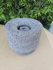 Antique Carved Stone Grinding Millstone / Quern Wheel on Custom Iron Display Stand — listing 4