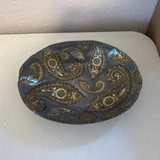Decorative Oval Serving Platter, Paisley Pattern with Gold Rim, Teal and Copper Tones, listing 3