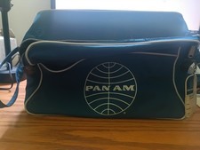 Vintage Pan Am Blue Vinyl Travel Flight Bag with Globe Logo — listing 5