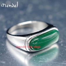 Vintage Men's Yellow Gold-Tone Green Jade Cabochon Signet-Style Ring — listing 2