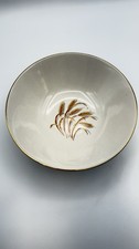 Vintage Golden Wheat Pattern Scalloped Serving Bowl, Ivory Ceramic