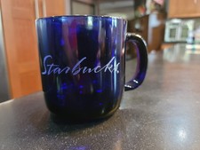 Starbucks Cobalt Blue Footed Glass Coffee Mug with Etched Script Logo — listing 3