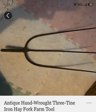 Antique Farm Tool Wall Display - Hay Forks, Ox Yoke, Cast Iron Wheel & Hand Drill — listing 3