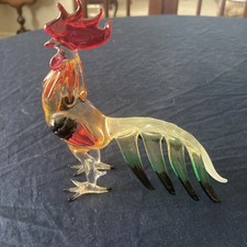 Hand-Blown Art Glass Rooster Figurine, Blue with Red Comb, Murano Style — listing 6