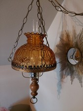 Vintage Victorian-Style Amber Glass Hanging Lamp Chandelier with Prisms — listing 6
