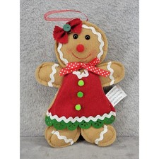 Felt Gingerbread House Christmas Ornament with Gingham Door and Red Gem Accents — listing 4