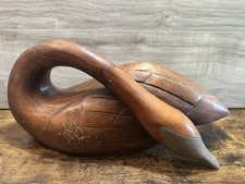 Hand-Carved Wooden Swan Decoy with Crackle Paint Finish, Artist Signed — listing 4