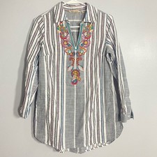 Soft Surroundings Cream Floral Embroidered Boho Peasant Blouse, Size L — listing 4