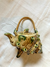 Figural Porcelain Conch Shell Teapot with Twin Dolphin Handle and Coral Motif — listing 4