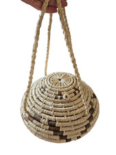 Antique Woven Rattan Lidded Basket with Carved Wood Bird Finial — listing 6