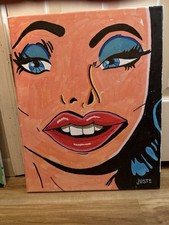 Pop Art Print of Stylized Red Face on Blue and Yellow Ground — listing 3