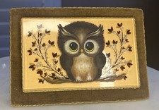 Vintage Original Oil Painting of Horned Owl with Daisies, Signed Hogan, Wood Frame — listing 4