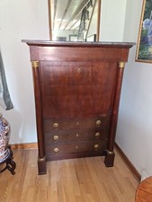 Antique French Empire / Restauration Mahogany Scroll-Arm Bergère Armchair with Leather Seat