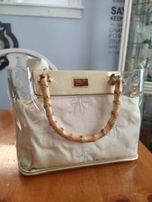 Vintage Clear PVC Tote Bag with Bamboo Handles and Gold Fabric Insert Pouch — listing 3