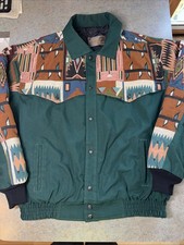 Vintage 1990s David James Southwestern Aztec Print Bomber Jacket, Teal, Size XL — listing 2