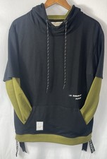 Gurunvani Men's Layered-Sleeve Pullover Hoodie, Black/Olive Colorblock, Size L — listing 4