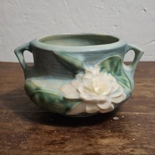 Roseville Pottery Water Lily Pattern Basket 382-12, Pink and Green Glaze — listing 6