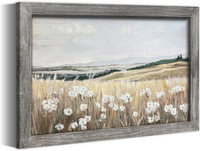 Framed Floral/Garden Landscape Print in Gold and Blue Wood Frame, listing 3