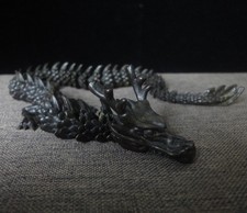 Cast Metal Chinese Dragon Sculpture Chasing Flaming Pearl on Cloud Base — listing 4