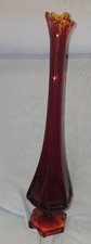 Mid-Century Ruby Red Swung Glass Stretch Vase, Ribbed Panels — listing 4