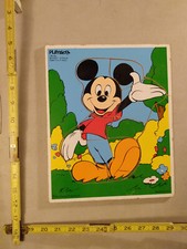 Lot of 3 Vintage Playskool Wooden Tray Puzzles - Mickey Mouse, Garden Puppy, Farm — listing 2