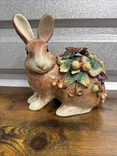 Fitz and Floyd Dutch Rabbits Cabbage Leaf Serving Dish / Divided Tray with Twin Bunny Figural Ends — listing 4