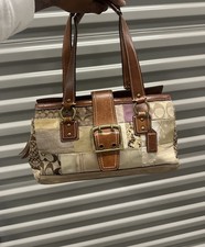 Coach Signature Patchwork Multicolor Leather & Jacquard Shoulder Bag (photo of a photo on a tablet screen) — listing 2