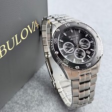 Bulova Marine Star Stainless Steel Chronograph Watch, Black Dial — listing 2