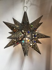 Set of 5 Moravian Star Glass & Metal Pendant Light Fixtures — listing 5