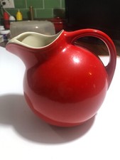 Hall Pottery Chinese Red Ball Pitcher with White Handle — listing 6