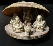 Set of 4 Chinese Carved Cork & Shell/Jade-Style Diorama Wall Panels - Fu Lu Shou Xi Blessing Characters — listing 3