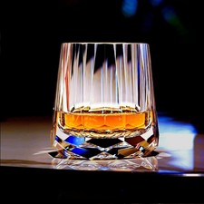 Etched Glass Old Fashioned / Rocks Tumbler with Crosshatch Design — listing 2