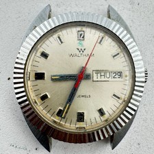 Vintage 1970s Waltham 17 Jewels Incabloc Day-Date Men's Watch, Swiss Made, Cushion Case with Speidel Expansion Band — listing 5