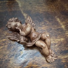 Reclining Cherub Angel Figurine with Bunny and Fruit, Resin Sculpture — listing 3