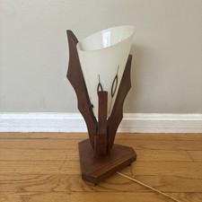 Mid-Century Modern Sculptural Walnut and Brass Table Lamp