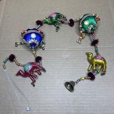 Pair of Indian Beaded Fabric Elephant & Camel Wall Hanging Garlands with Brass Bells — listing 2