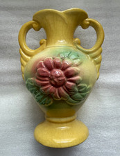 Vintage Yellow Glazed Ceramic Handled Serving Bowl with Scalloped Rim — listing 5