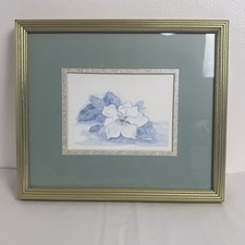 Original Watercolor Floral Still Life, Blue Poppies, Signed Bertrand — listing 6