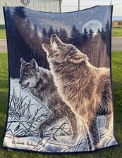 James Hautman Howling Wolves Moonlight Fabric Panel Quilt Top with Birch Log Border — listing 4
