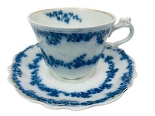 Antique Flow Blue Transferware Teacup and Saucer, Abbey/Castle Ruins Scenic Pattern, listing 6