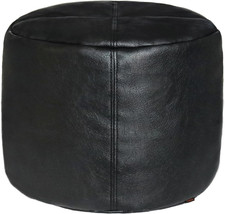 Square Faux Leather Ottoman Pouf, Tan/Camel Panel-Stitched Floor Cushion — listing 6