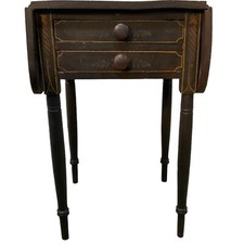 Antique Primitive Pine Single-Drawer Work Table with Lower Shelf, Chippy Aqua Paint — listing 3