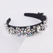 Jeweled Multicolor Rhinestone Padded Baroque Headband on Black Velvet — listing 3