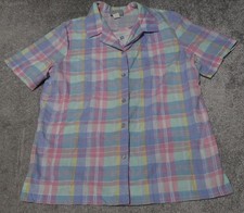 Vintage Pastel Plaid Textured Button-Up Shirt with Frayed Raw-Edge Seams — listing 3