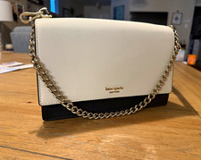 Kate Spade New York Colorblock Pebbled Leather Triple Compartment Satchel with Crossbody Strap, White/Beige/Black — listing 3