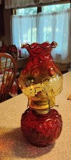 Vintage Amberina Glass Kerosene Oil Lamp with Clear Chimney — listing 2