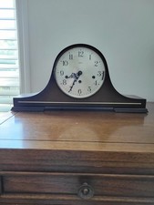 "The Fawndale" Wood Mantel Clock with German Movement and Brass Filigree Dial — listing 2